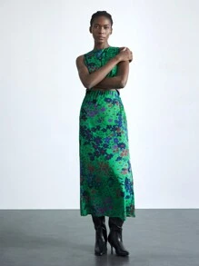 Maija 花卉印花扭纹镂空设计女士长款无袖连衣裙，绿色，春夏节日 - 綠色 - 查看 6