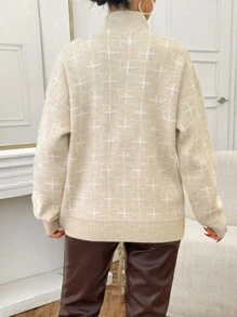 EURMUSE 女士立领落肩套头衫 - 米色 - 查看 3