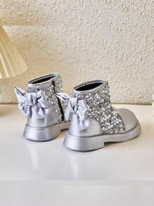 女童亮片侧拉链短靴，适合秋冬季、派对和表演