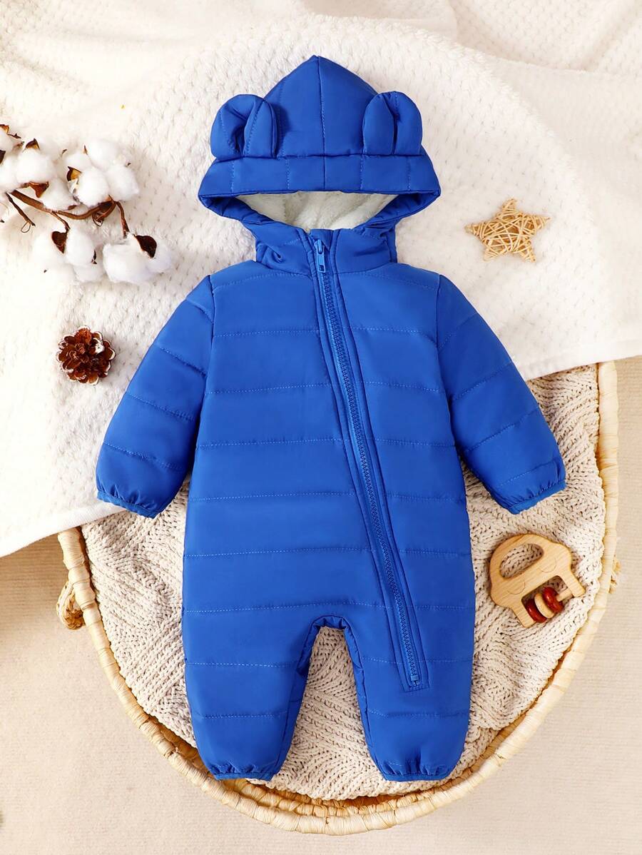 Niemowlęcy chłopięcy zimowy polarowy kombinezon z kapturem i zamkiem błyskawicznym, brązowy