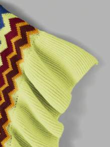 Flirla Bohemian Style Plus Size Ruffle Trim Cardigan Knitted Poncho - Yellow - View 3