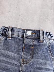 Cozy Pixies Baby Girl Solid Color Side Pocket Denim Cargo Jeans - Medium Wash - View 7