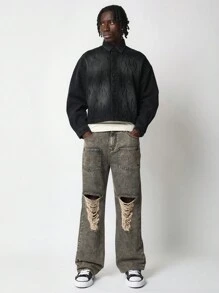 SUMWON Loose Fit Distressing Jean With Front Embroidered Patch Pocket And Back Ghost Pocket - Grey - View 3