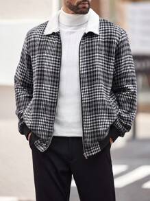 Manfinity Homme Chaqueta casual de hombre con cuello a cuadros y bloques de color, chaqueta ligera y colorida a cuadros para salir, ideal para otoño, regalos para amigos, esposo, novio