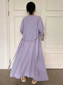 DAZY 1 bucată halat lung casual lejer pentru femei, culoare solidă, pijama de toamnă