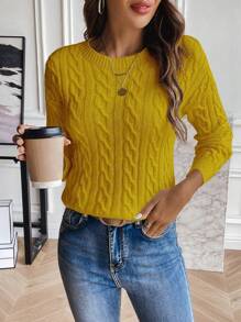 SHEIN PETITE Casual Solid Color Drop Shoulder Sweater, Suitable For Autumn And Winter