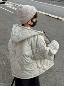 SHEIN 2pcs Tween Boy Casual Quilted Thicken Padded Warm Jacket With Crossbody Bag Set, For Daily Wear, Winter Clothes