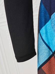 SHEIN 2pcs College Style Ribbed Knit Top & Plaid Mini Skirt Set For Girls - Multicolor - View 6