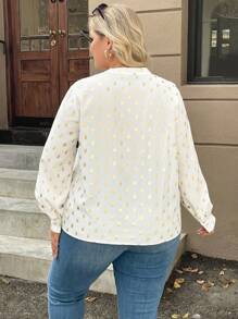 SHEIN Clasi Plus Size Women V-Neck Long Sleeve Polka Dot Foil Print Blouse, Autumn