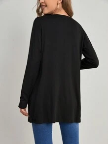 Chiquease 女士休闲黑色长袖夹克，带口袋，适合日常穿着 - 黑色 - 查看 2