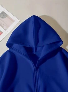 INAWLY Women's Letter & Butterfly Print Long Sleeve Zip Collar Hoodie Sweatshirt, Casual Style For Autumn/Winter - Royal Blue - View 3