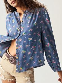 Bohemela Woven Printed Long Sleeve Loose Blouse For Women