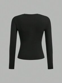 SHEIN EZwear Bộ 3 áo thun dài tay ôm vừa vặn họa tiết hoa, xám và ngựa vằn màu đen thường ngày, mùa xuân/thu - Nhiều màu - Xem 8