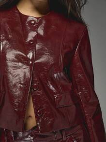 MISSGUIDED Patent Leather Blazer Metallic High Fashion Statement Winter Holiday Party Evening Celebration Tailored Structured Luxury Designer Professional Outerwear