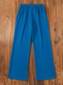SHEIN Teen Boy Casual Contrast Color Print Elastic Waist Sweatpants - Blue - View 2