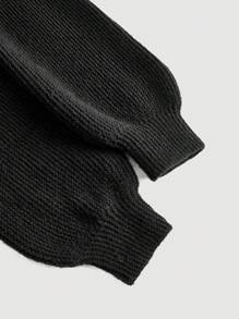 SHEIN MOD 不对称领口长袖星星图案黑色毛衣、短款女式毛衣、黑白毛衣、返校节毛衣、冬装、寒冷天气服装 - 黑色 - 查看 5