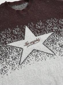 ROMWE MEN Pull col rond décontracté pour hommes, avec motif d'étoiles dégradé, pour l'automne/l'hiver - Kaki - Voir 3