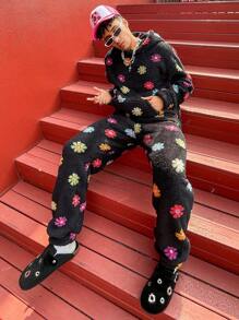 PAVTROS Men's Floral Print Hoodie With Pocket & Matching Sweatpants Set - Multicolor - View 1