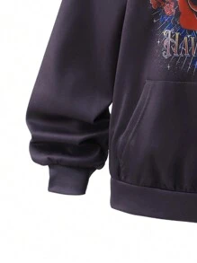 SHEIN 2 件套少女美式街头复古字母印花连帽衫和运动裤套装，展现个性化和时尚感，同时保持整体的和谐和凝聚力 - 灰色 - 查看 8