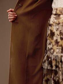 MOTF PREMIUM SUEDETTE SOLID BUCKLE BELTED DOUBLE BREASTED PLACKET LONG TRENCH COAT