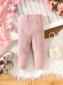 SHEIN Baby Girl Bottoms, Fashion Minimalist Casual Cute Floral Crochet Warm Versatile Style, New Autumn/Winter - Pink - View 2