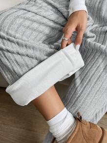 SHEIN EZwear Women's New Light Gray Thermal Lined Casual Loose Wide Leg Pants