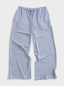 Forever 21 Casual Men's Wide Leg Pants Airport Men Outfits Fall/Winter - Blue and White - View 1