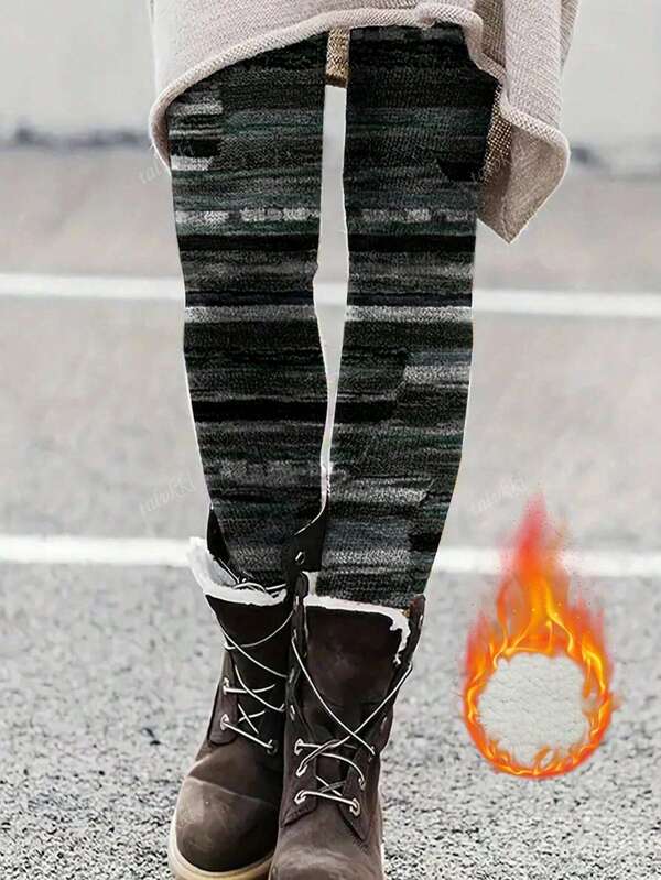 Women's Tie-Dye Print Thermal Lined Casual Versatile Leggings