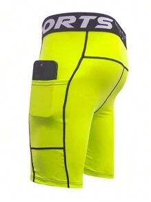 Manfinity Running Boyfriend Style Men's Letter Print Contrast Trim Sports Compression Tight Fitted Shorts