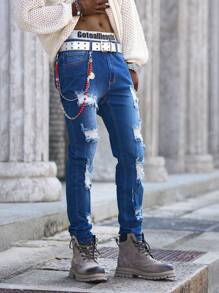 Manfinity LEGND Men's Casual Denim Jeans, Fashionable Everyday Wear - Medium Wash - View 3