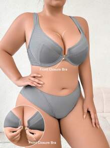 2pcs Grey Front Closure Underwire Bra Set - Grey - View 7