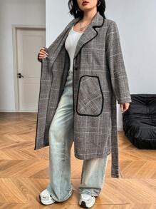 SHEIN EZwear Áo khoác caro color block cỡ lớn, thường ngày cho mùa thu/đông - Nhiều màu - Xem 6