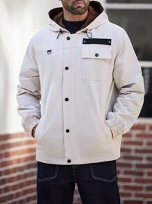 Manfinity Homme Chaqueta con capucha casual para hombre, con forro térmico y cordón, ideal para otoño/invierno y salidas. Chaqueta de moda con mangas largas y bloques de color, un regalo perfecto para amigos, esposo o novio