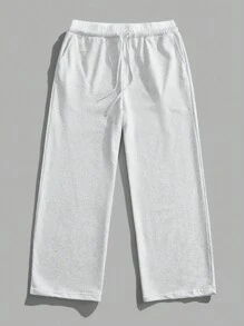 Forever 21 Men's Contrast Color Waistband Drawstring Pockets Casual Wide Leg Baggy Sweatpants Fall/Winter - Light Grey - View 1