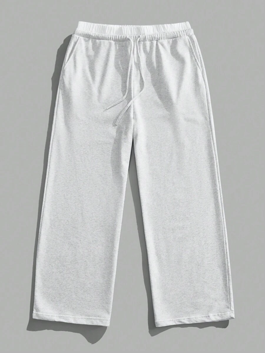 Forever 21 Men's Contrast Color Waistband Drawstring Pockets Casual Wide Leg Baggy Sweatpants Fall/Winter - Light Grey - View 1