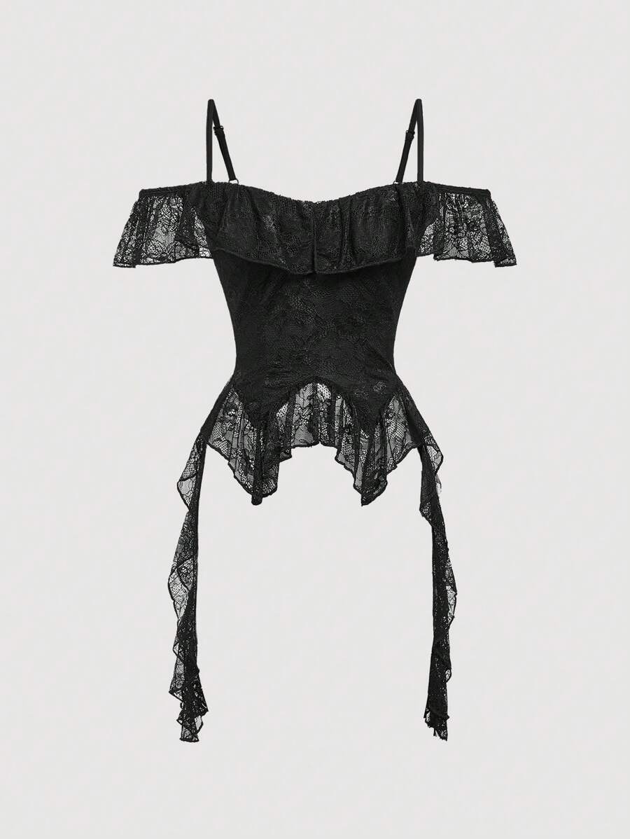 SHEIN MOD Ruffled Off Shoulder Romantic Vintage Style Blouse For Women - Black - View 1