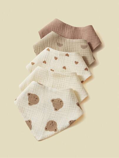 5pcs/Set Cotton Baby Bibs, Soft Gauze Triangle Drool Bandana