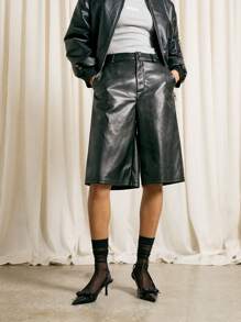 AiiRZ Textured Faux Leather Bermuda Shorts - Black - View 1