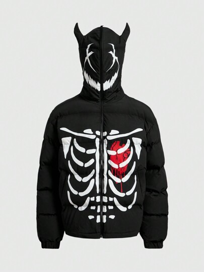 Street Life Men's Bone Print Hooded Zip-Up Padded Coat, Winter