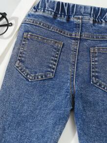 SHEIN Quần denim cơ bản cho bé trai, nhẹ, thoải mái, mềm mại, giặt sạch, lưng thun co giãn, phù hợp cho mọi mùa - Rửa trung bình - Xem 6