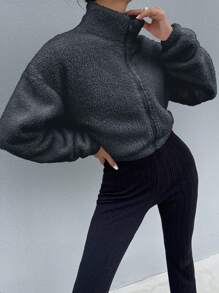 SHEIN Unity Áo khoác dày cá tính dễ thương và mềm mại - Xám - Xem 5