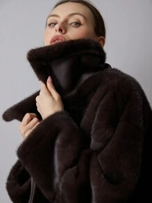 Aveloria Modichic Chaqueta de invierno de lujo con parches de piel de visón y, estilo retro americano con abrigo esponjoso, cremallera metálica, ropa de abrigo casual gruesa y cálida para mujer. Chaqueta de aviador con forro de borrego para ropa de fiesta navideña