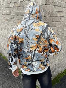 PAVTROS 男士不对称印花连帽运动衫，秋季休闲款