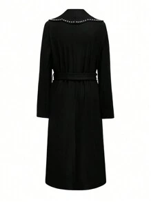 SHEIN Clasi Plus Size Black Elegant Jacket With Pearl Decor Fall Cloth For Women