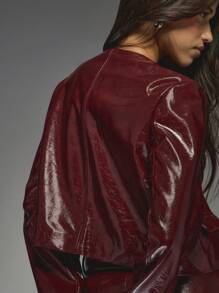 MISSGUIDED Patent Leather Blazer Metallic High Fashion Statement Winter Holiday Party Evening Celebration Tailored Structured Luxury Designer Professional Outerwear