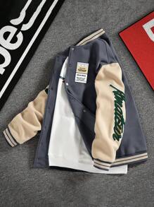Manfinity EMRG Plus Size Men's Letter Graphic Long Sleeve Varsity Jacket, Campus Style - Multicolor - View 4