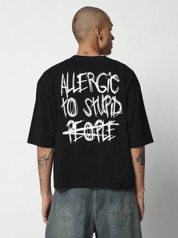 SUMWON Tricou cu mânecă scurtă Crop Fit, cu imprimeu grafic cu slogan