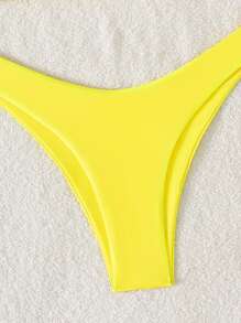 Swim Mod 夏季海滩纯色比基尼套装抹胸文胸和高腿剪裁下装 2 件套比基尼