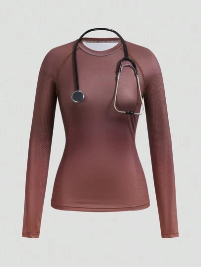 TaskEZ Women Solid Color Round Neck Raglan Sleeve Casual Scrub Uniform Top