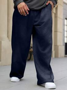 Manfinity Homme Pantalón de chándal holgado de unicolor con bolsillos para tallas grandes - Azul - Ver 3